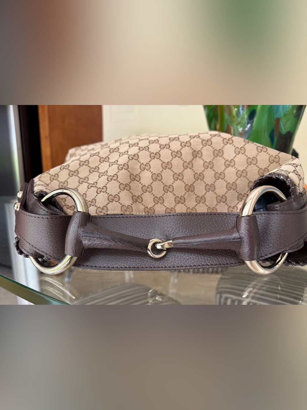 ICONIC VTG GUCCI Large GG Canvas Horsebit Hobo Bag w Leather Trim - EVC w Duster - Picture 4 of 16